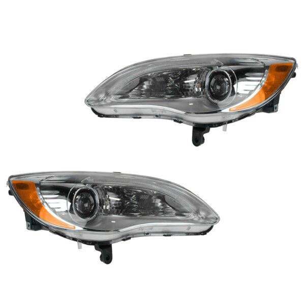 Headlights Headlamps Halogen Chrome Bezel LH & RH Pair Set for Chrysler 200