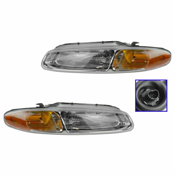 Headlights Headlamps Left & Right Pair Set for 96-00 Sebring Convertible