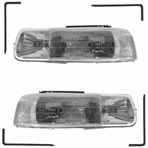 Headlights Headlamps Set & Mounting Pin Compatible with 99-02 Silverado Tahoe Suburban