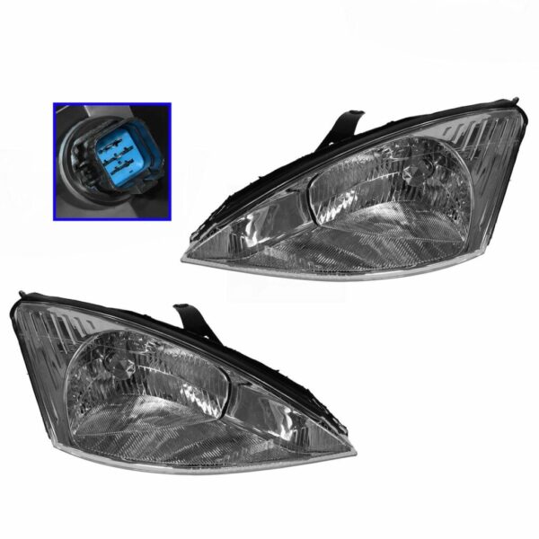 Headlights Headlamps Left & Right Pair Set for 00-02 Ford Focus
