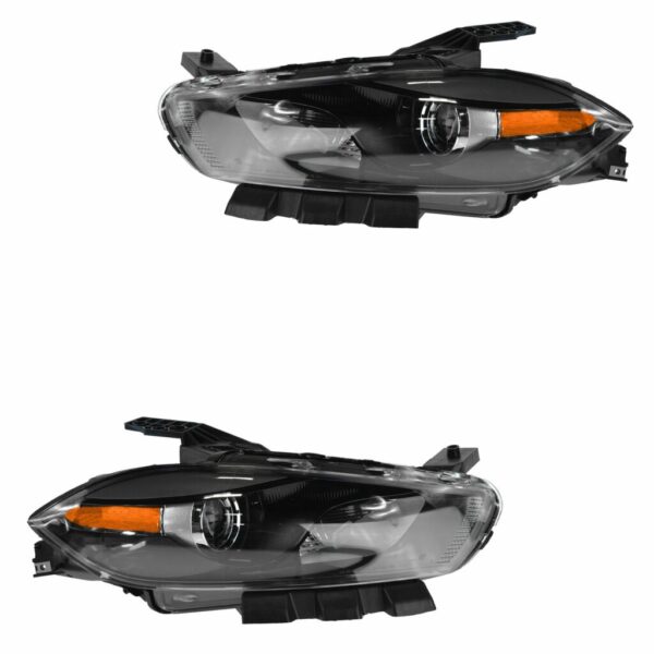 Headlight Headlamp Black HID Driver & Passenger Pair Set for 13-14 Dodge Dart