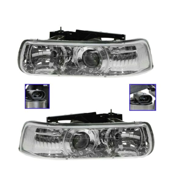 Headlights Lamps Performance Chrome Projector Pair for Silverado Tahoe Suburban