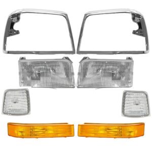 Headlight Side Marker Parking Light Lamp Chrome Bezel 8 Piece Kit Compatible with Ford Truck