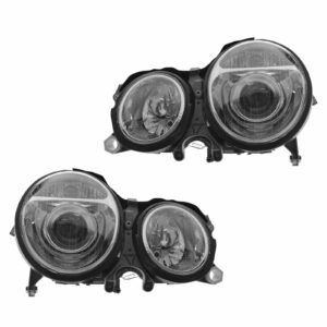 Projector Headlight Headlamp w/ Chrome Bezel Pair Set Compatible with Mercedes E Class