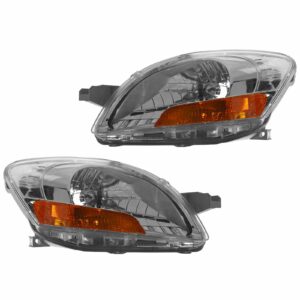 Headlights Headlamps Left & Right Pair Set for 06-11 Toyota Yaris 4 Door Sedan