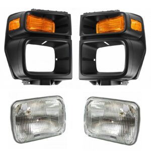 4 Piece Sealed Beam Headlight & Trim Bezel w/ Parking Turn Signal Light Lamp Kit LH Driver RH Passenger Sidea for Ford E150 E250 E350