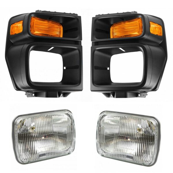 4 Piece Sealed Beam Headlight & Trim Bezel w/ Parking Turn Signal Light Lamp Kit LH Driver RH Passenger Sidea for Ford E150 E250 E350