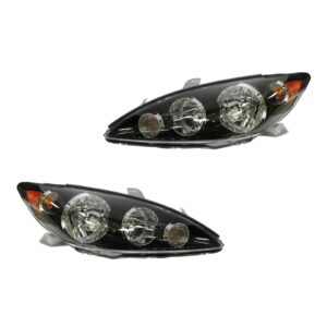 Black Headlights Headlamps Left & Right Pair Set for 05-06 Toyota Camry SE