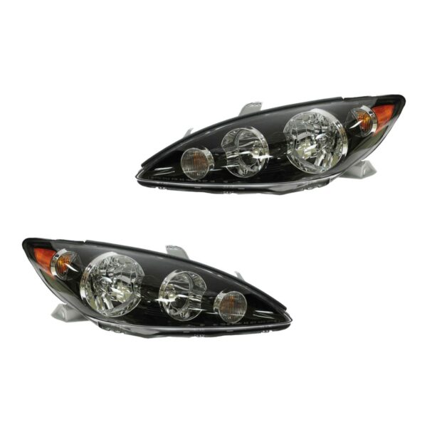 Black Headlights Headlamps Left & Right Pair Set for 05-06 Toyota Camry SE