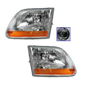Headlight Headlamp Globe Pair Set of 2 for 02-03 Ford F150 Harley Davidson