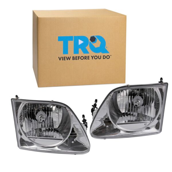 TRQ HLA95281 (2 Piece) OE Factory Style Replacement Headlights Assembly Set Driver and Passenger Side Compatible with 1997-2002 Ford Expedition 1997-2004 F-150 1997-1999 F-250