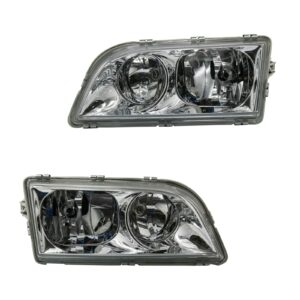 Headlight Lamp Assembly w/ Chrome Bezel LH RH Kit Pair Compatible with Volvo