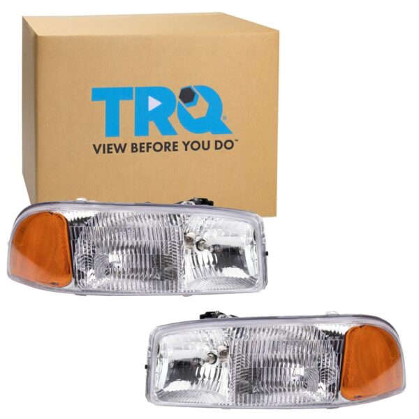 TRQ HLA95283 (2 Piece) OE Factory Style Replacement Headlights Assembly Set Driver and Passenger Side Compatible with 1999-2007 GMC Sierra 1500 2500 2001-2007 Sierra 3500 2000-2006 Yukon