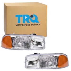 TRQ HLA95283 (2 Piece) OE Factory Style Replacement Headlights Assembly Set Driver and Passenger Side Compatible with 1999-2007 GMC Sierra 1500 2500 2001-2007 Sierra 3500 2000-2006 Yukon