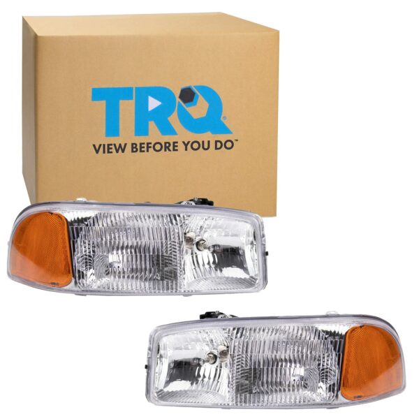 TRQ HLA95283 (2 Piece) OE Factory Style Replacement Headlights Assembly Set Driver and Passenger Side Compatible with 1999-2007 GMC Sierra 1500 2500 2001-2007 Sierra 3500 2000-2006 Yukon