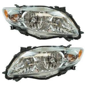 Headlight w/ Chrome Housing Bezel Right & Left Pair Set Kit for 09-10 Corolla