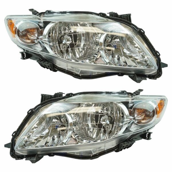 Headlight w/ Chrome Housing Bezel Right & Left Pair Set Kit for 09-10 Corolla