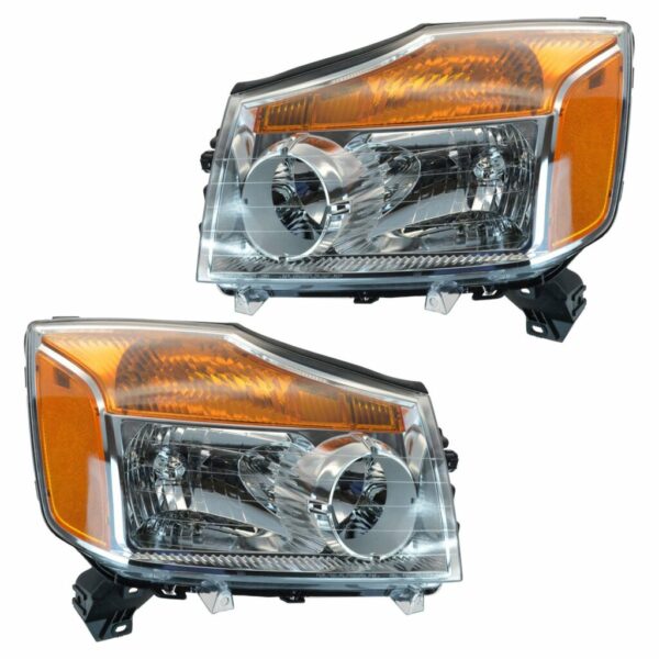 Headlight Headlamp LH Driver RH Passenger Pair Set of 2 for Nissan Titan