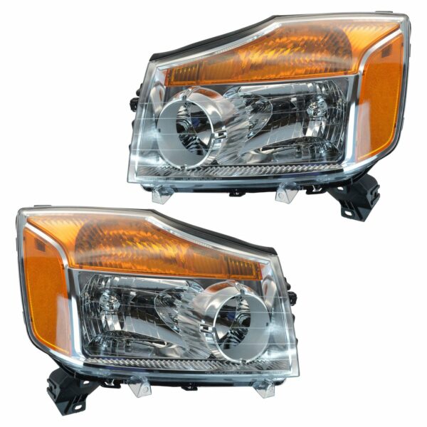 Headlight Headlamp LH Driver RH Passenger Pair Set of 2 for Nissan Titan