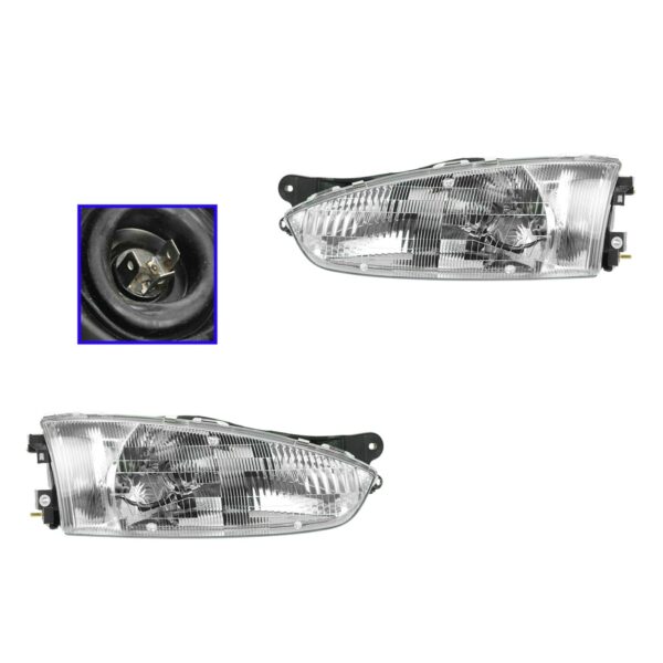 Headlights Headlamps Left & Right Pair Set for 97-02 Mirage 2 Door Coupe