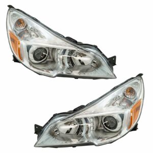 Halogen Headlight Headlamp Chrome Bezel LH RH Kit Pair Compatible with Subaru Outback