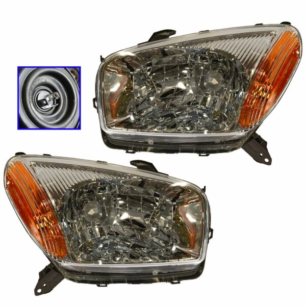 Headlights Headlamps Left & Right Pair Set for 01-03 Toyota Rav4 Rav-4