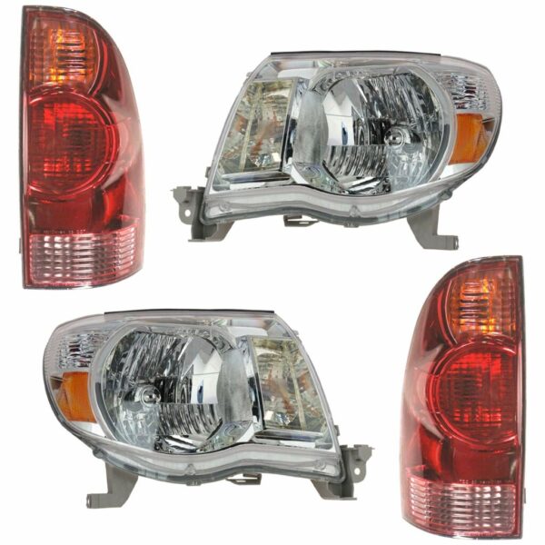 Headlight Tail Light Lamp Front Rear Kit Set of 4 Compatible with 05-08 Toyota Tacoma