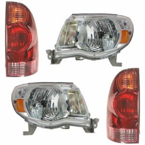 Headlight Tail Light Lamp Front Rear Kit Set of 4 Compatible with 05-08 Toyota Tacoma