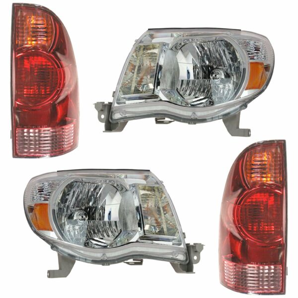 Headlight Tail Light Lamp Front Rear Kit Set of 4 Compatible with 05-08 Toyota Tacoma