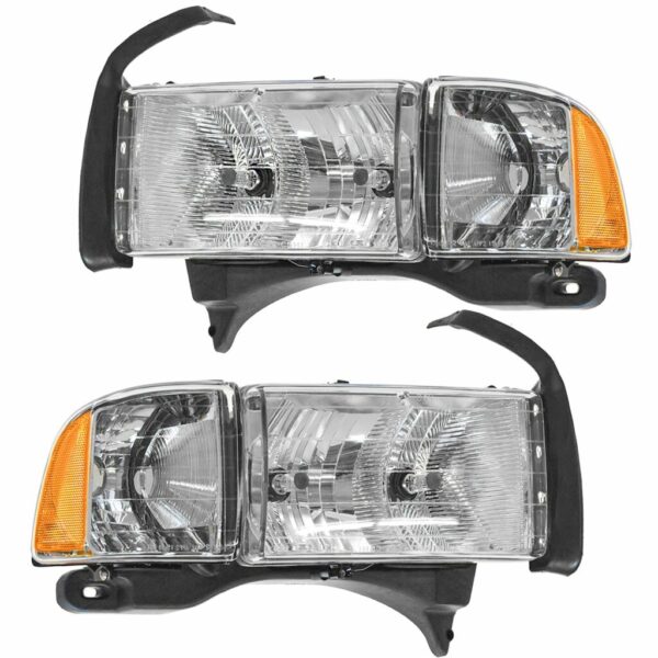Headlights Headlamps w/ Corner Light Pair Set for 99-02 Ram Sport Truck