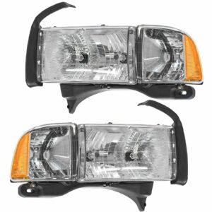 Headlights Headlamps w/ Corner Light Pair Set for 99-02 Ram Sport Truck