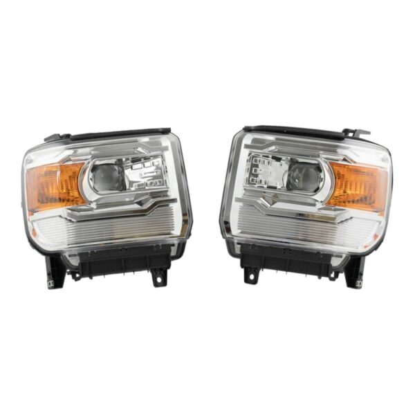 Halogen Headlight Lamp Assembly Chrome Housing LH RH Pair Compatible with GMC Sierra