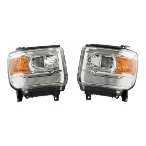 Halogen Headlight Lamp Assembly Chrome Housing LH RH Pair Compatible with GMC Sierra