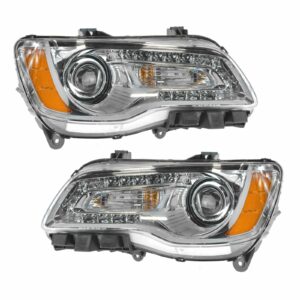 Headlight Headlamp Halogen Chrome Bezel Pair Set LH RH for 11-14 Chrysler 300