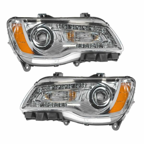Headlight Headlamp Halogen Chrome Bezel Pair Set LH RH for 11-14 Chrysler 300