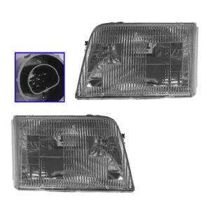 Headlights Headlamps Left & Right Pair Set for 93-97 Ford Ranger Pickup Truck