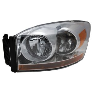 Headlight with Chrome Bezel and Amber Bar LH Left Driver Compatible with 06-08 Dodge Ram