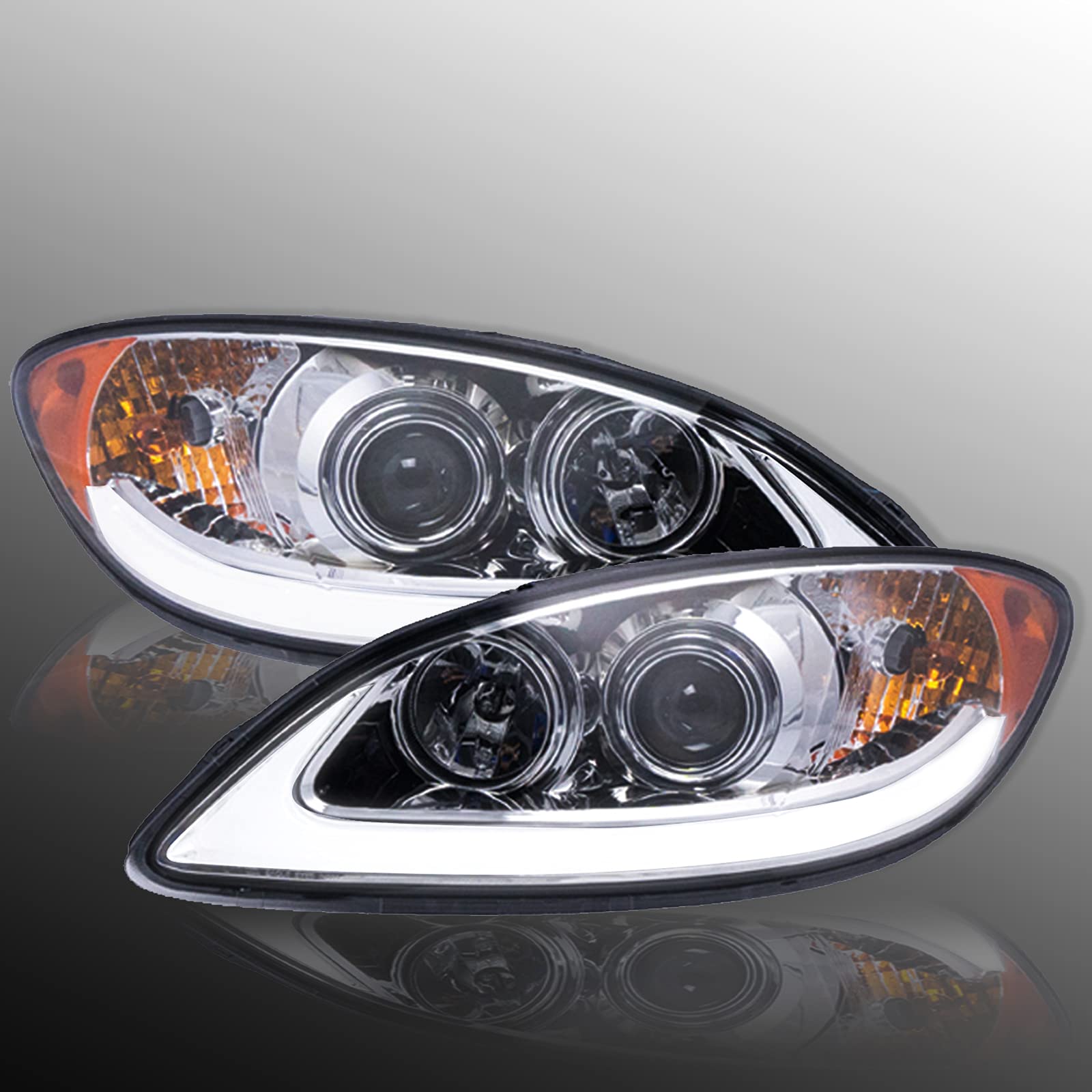 Headlight Lamp Chrome Performance LED LH RH Pair Set Compatible with 2009-2017 International ProStar