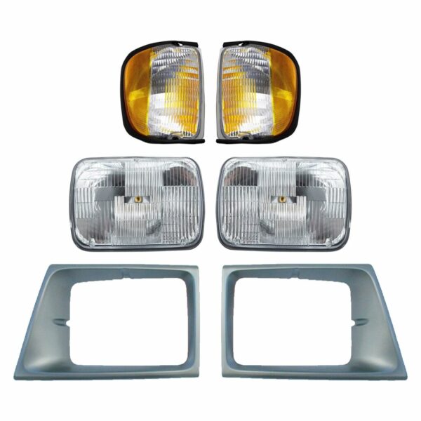 6 Piece Lighting Kit Dual Beam Headlights with Gray Bezels & Corner Lights for Ford E150 E250 E350 Van