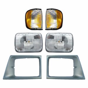 6 Piece Lighting Kit Dual Beam Headlights with Gray Bezels & Corner Lights for Ford E150 E250 E350 Van