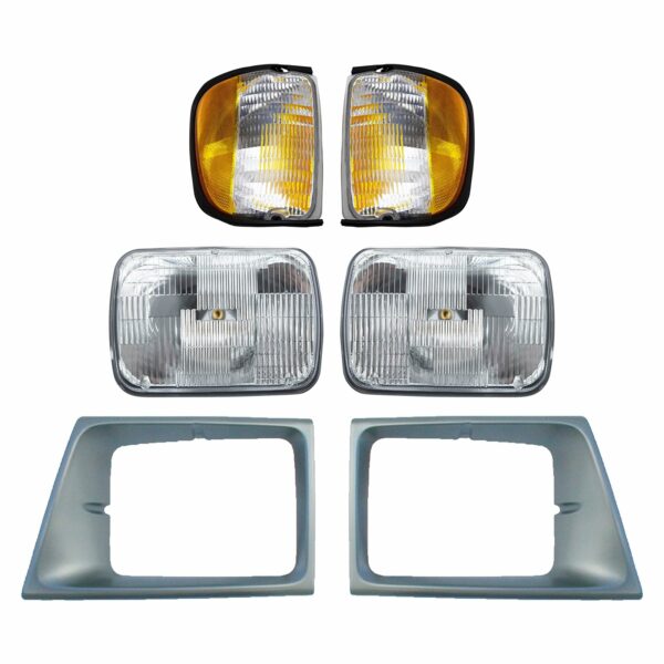 6 Piece Lighting Kit Dual Beam Headlights with Gray Bezels & Corner Lights for Ford E150 E250 E350 Van