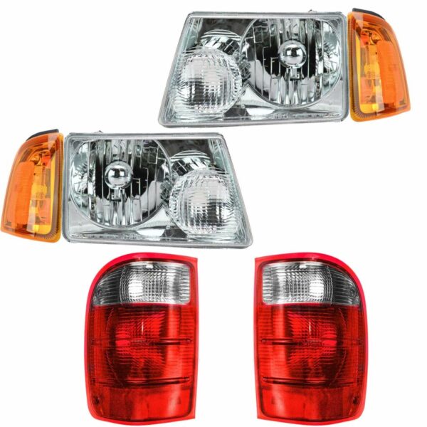 Headlight Parking Marker Tail Light Lamp Set of 6 Compatible with 01-05 Ford Ranger Truck
