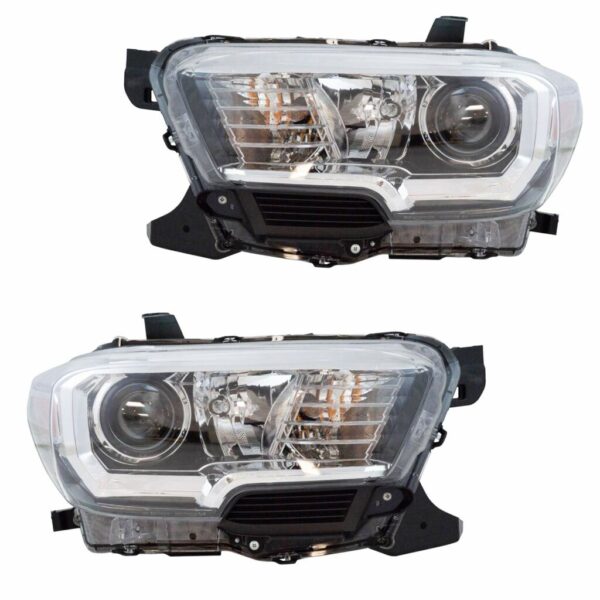 Halogen Headlight Headlamp w Black & Chrome Housing Pair Compatible with Tacoma Pickup Truck