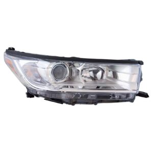 Headlight Halogen RH Right Passenger Side Compatible with 2017-2018 Toyota Highlander without LED Daytime Running Lights