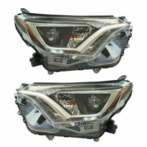 Halogen Headlight Lamp Assembly LH RH Set of 2 Pair Compatible With Toyota Rav4