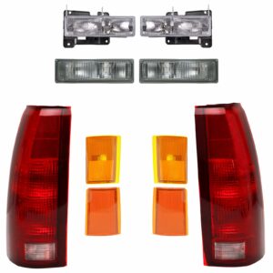 10 Piece Lighting Kit Set / Headlights / Tail Lights / Side Marker Corner Lights / Parking Lights for 1990-1993 Chevy C/K Pickup Truck / 1992-1993 Suburban / 1992-1993 Blazer