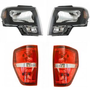 4pc Black Halogen Headlight Lamp Assembly & Tail Light Kit LH Driver & RH Passenger Set for Ford F150