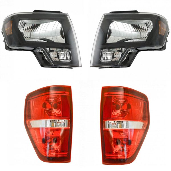 4pc Black Halogen Headlight Lamp Assembly & Tail Light Kit LH Driver & RH Passenger Set for Ford F150